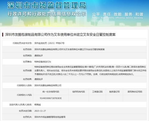 深圳市友鵬包裝制品作為叉車(chē)使用單位未建立叉車(chē)安全日管控制度案